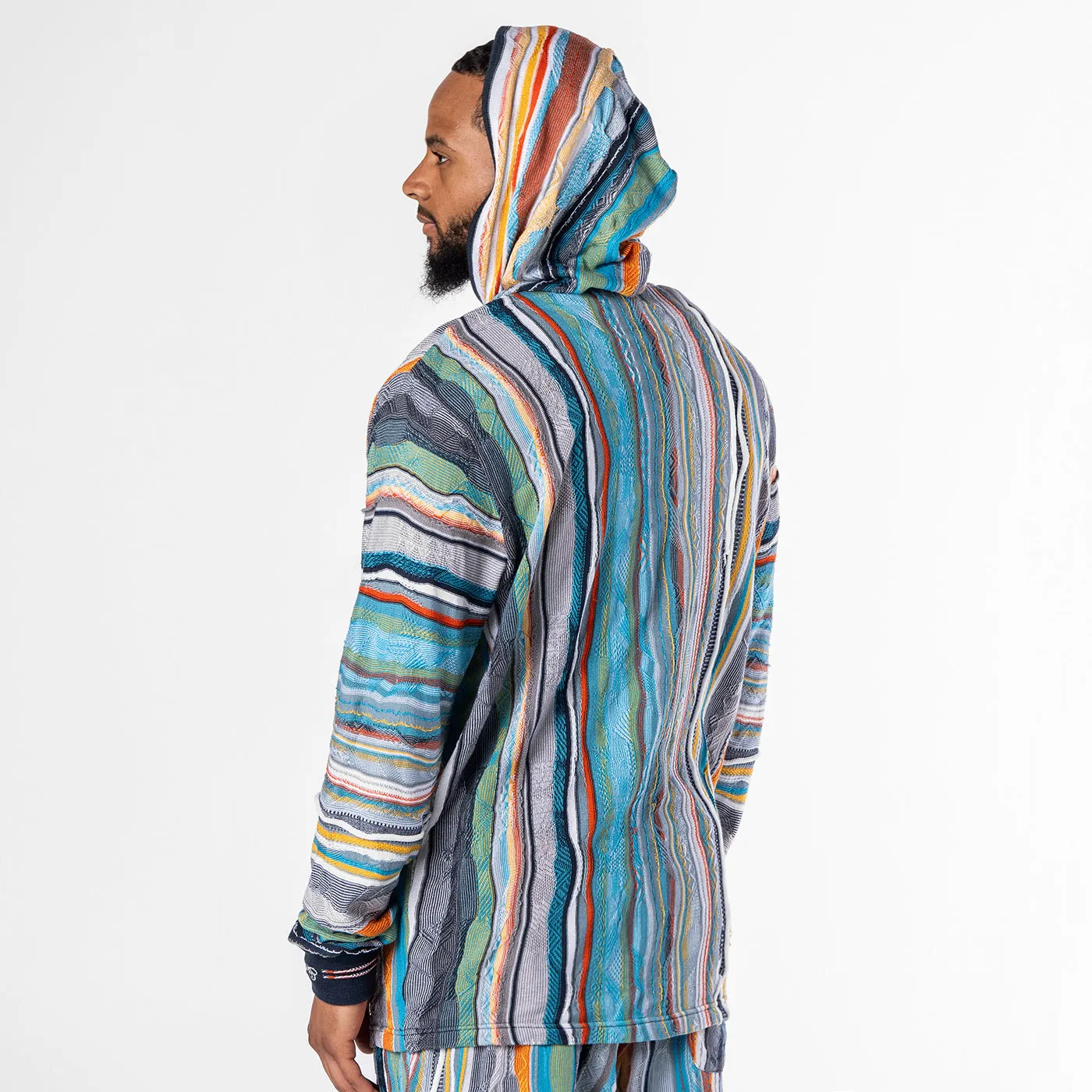 COOGI hanorac tricotat albastru gri bumbac cu gluga