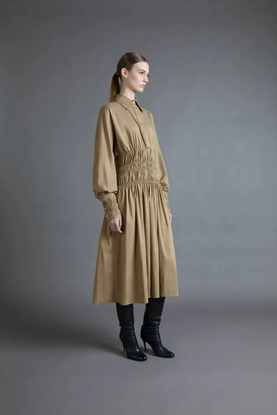 Gattinoni Punto Smock rochie midi bumbac cu volane