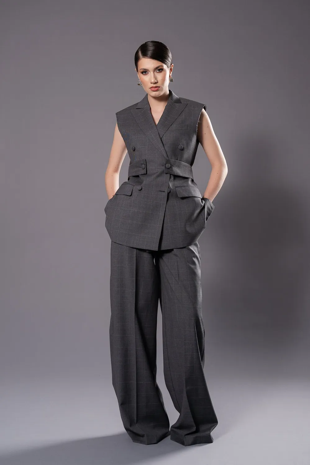 Dualitae EVA pantaloni gri lână 100%
