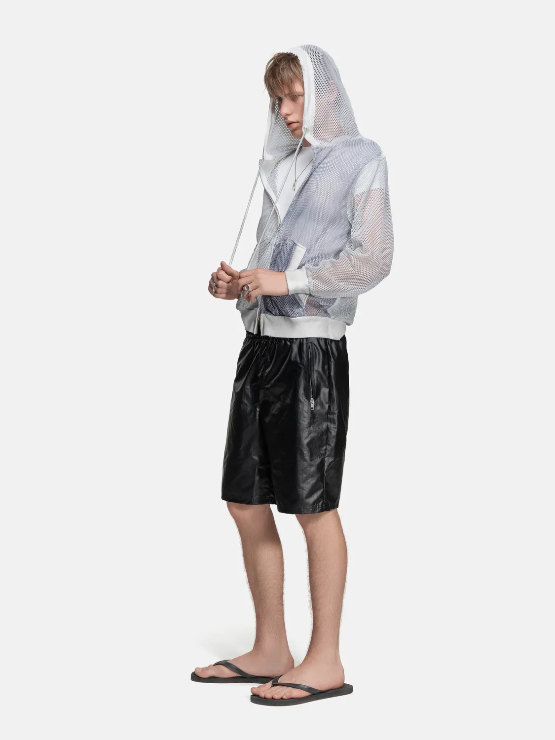 Enrage Mesh Hoodie hanorac alb cu fermoar mesh