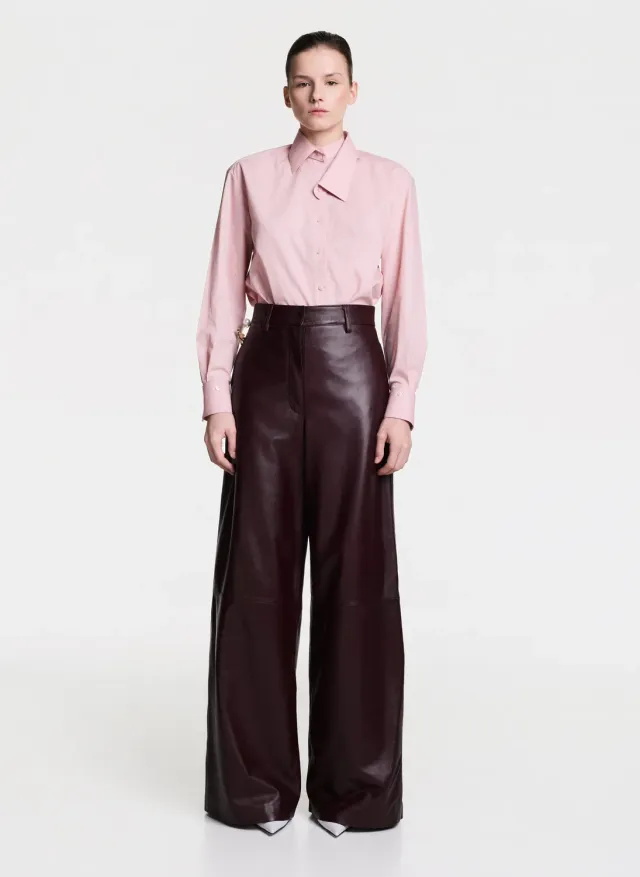 Dualitae pantaloni piele largi burgundy XS-L piele