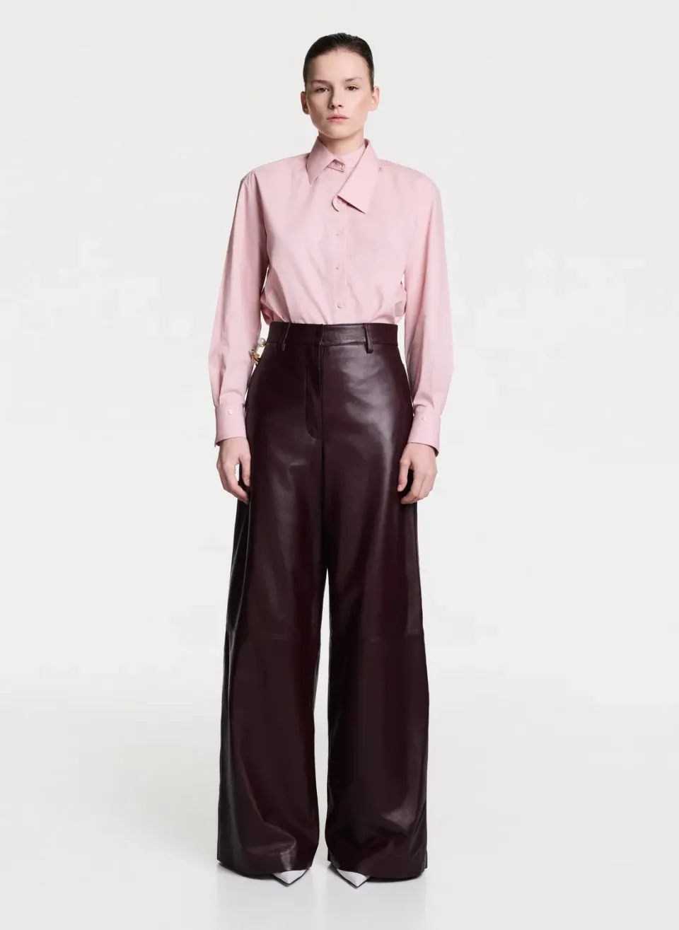 Dualitae pantaloni piele largi burgundy XS-L piele