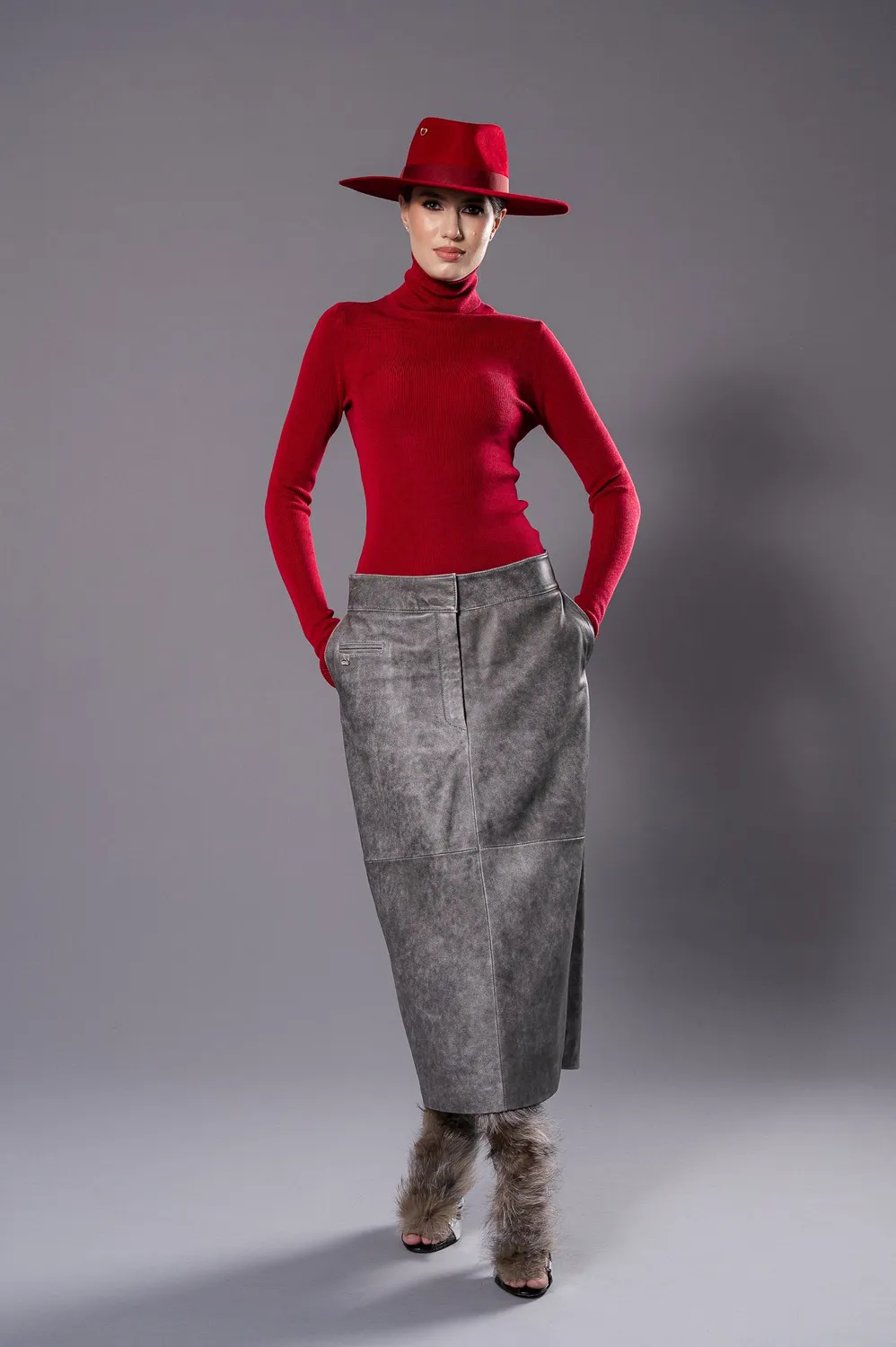 Dualitae Elise Vintage-Grey fusta piele gri