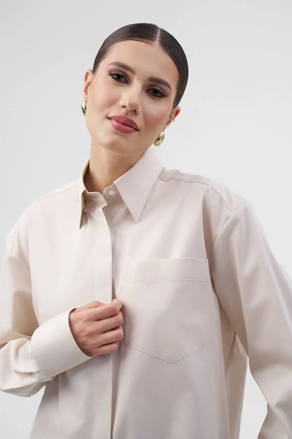 Dualitae Ines camasa oversize bej bumbac S-M