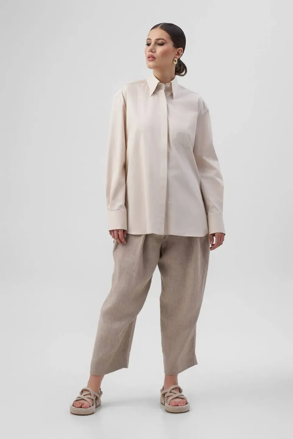Dualitae Ines camasa oversize bej bumbac S-M