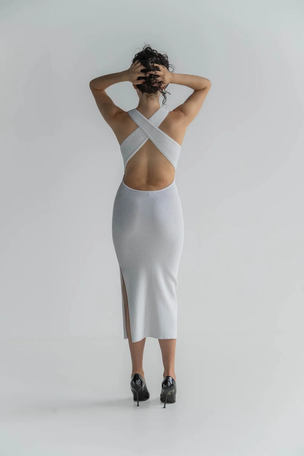 Dualitae Viky rochie tricotata alba vascoza