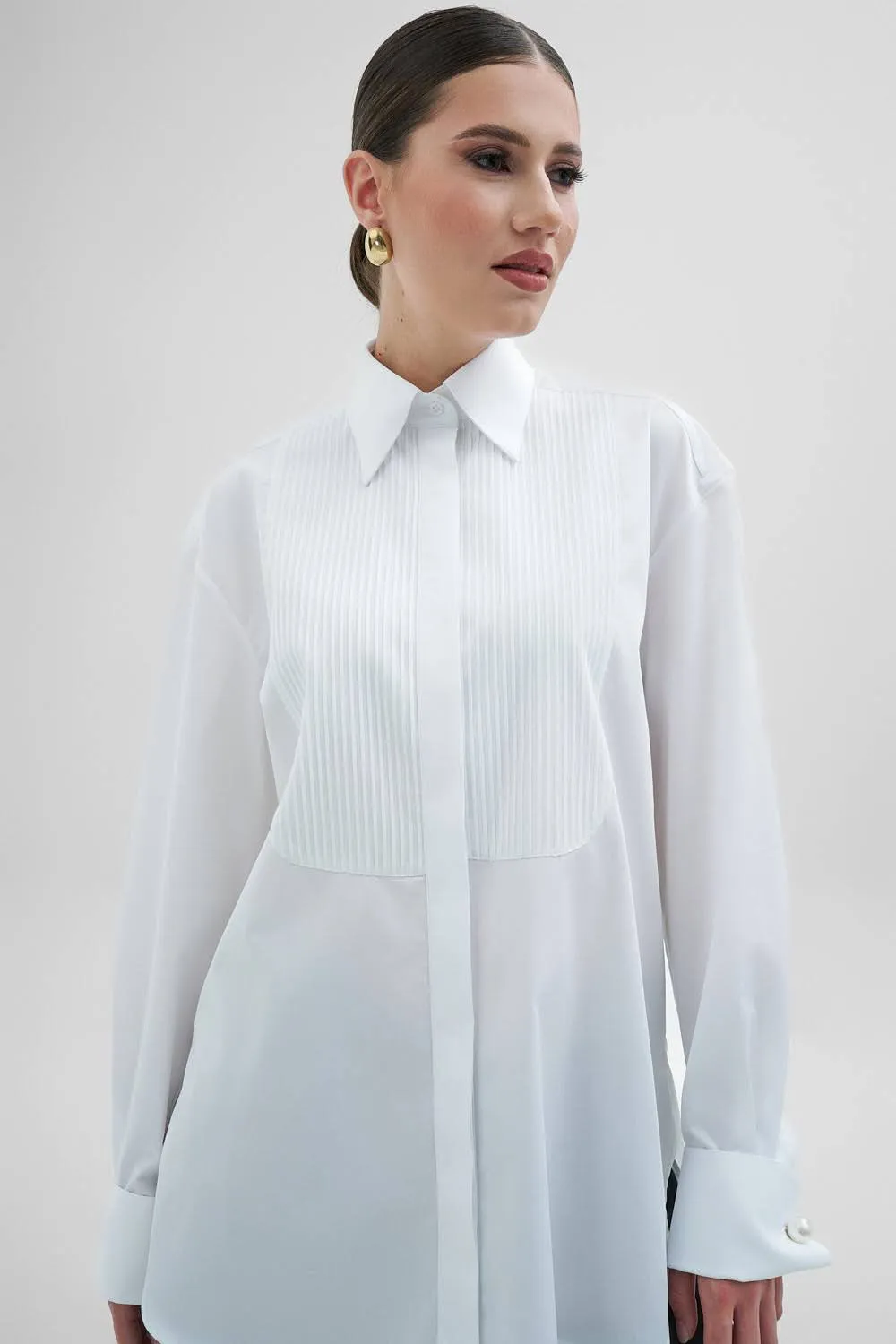 Dualitae Lucie Oversize camasa bej bumbac ceremonie
