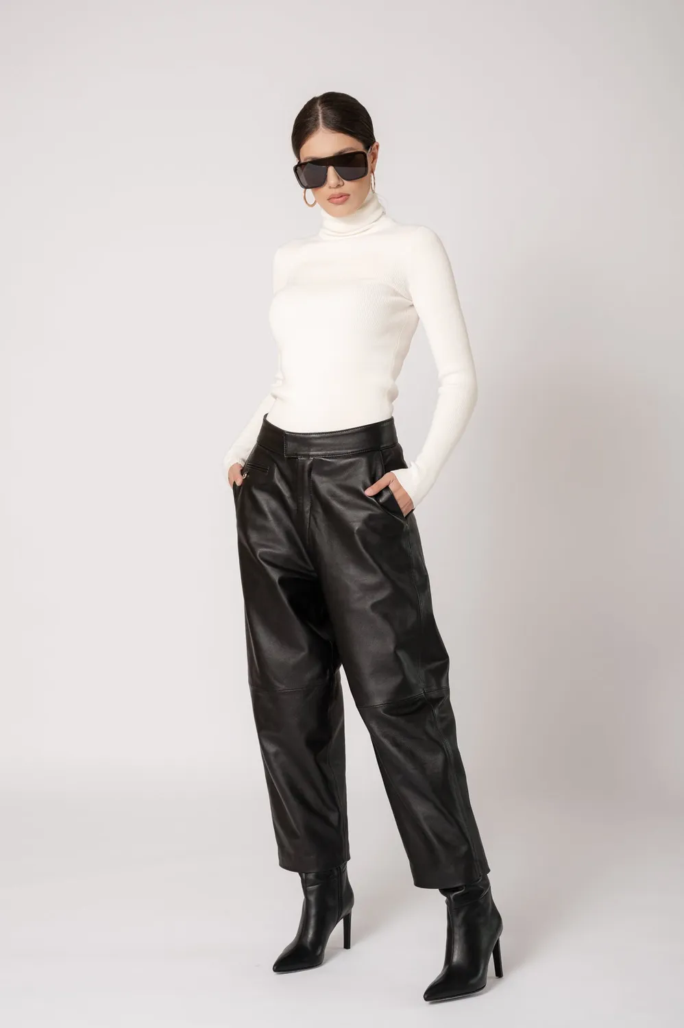 Dualitae Elise pantaloni piele negri captusiti