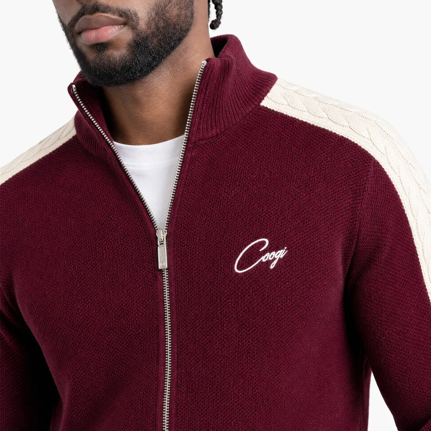 COOGI Heavy Weight Fashion Knit Track Jacket jacheta burgundy bumbac