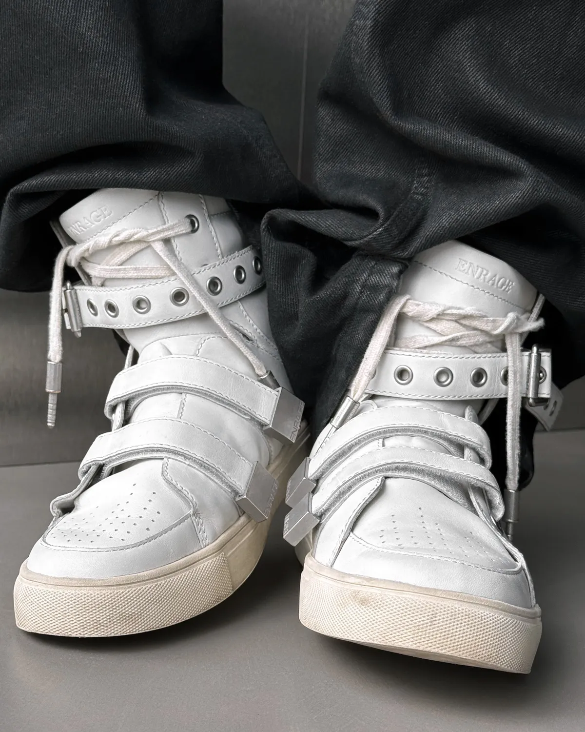 Enrage High Top Sneaker adidași alb piele Stroboscope