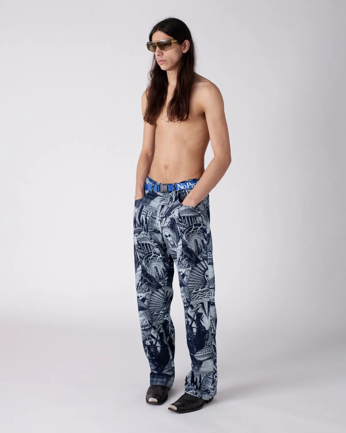 No Problemo Apocalypse Jacquard Bagi Jean blugi albastri bumbac