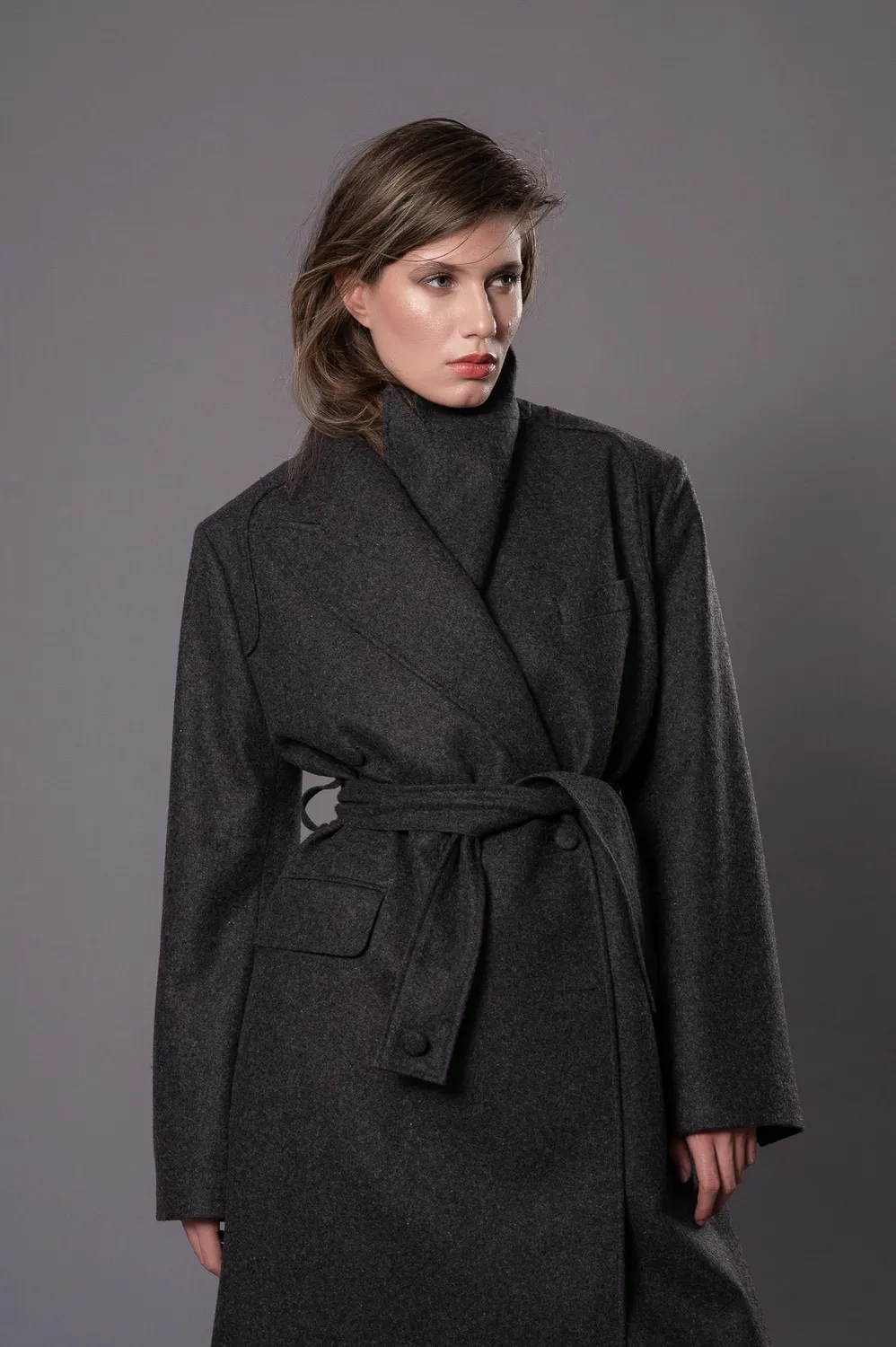 Dualitae Magda palton oversized gri antracit lânâ