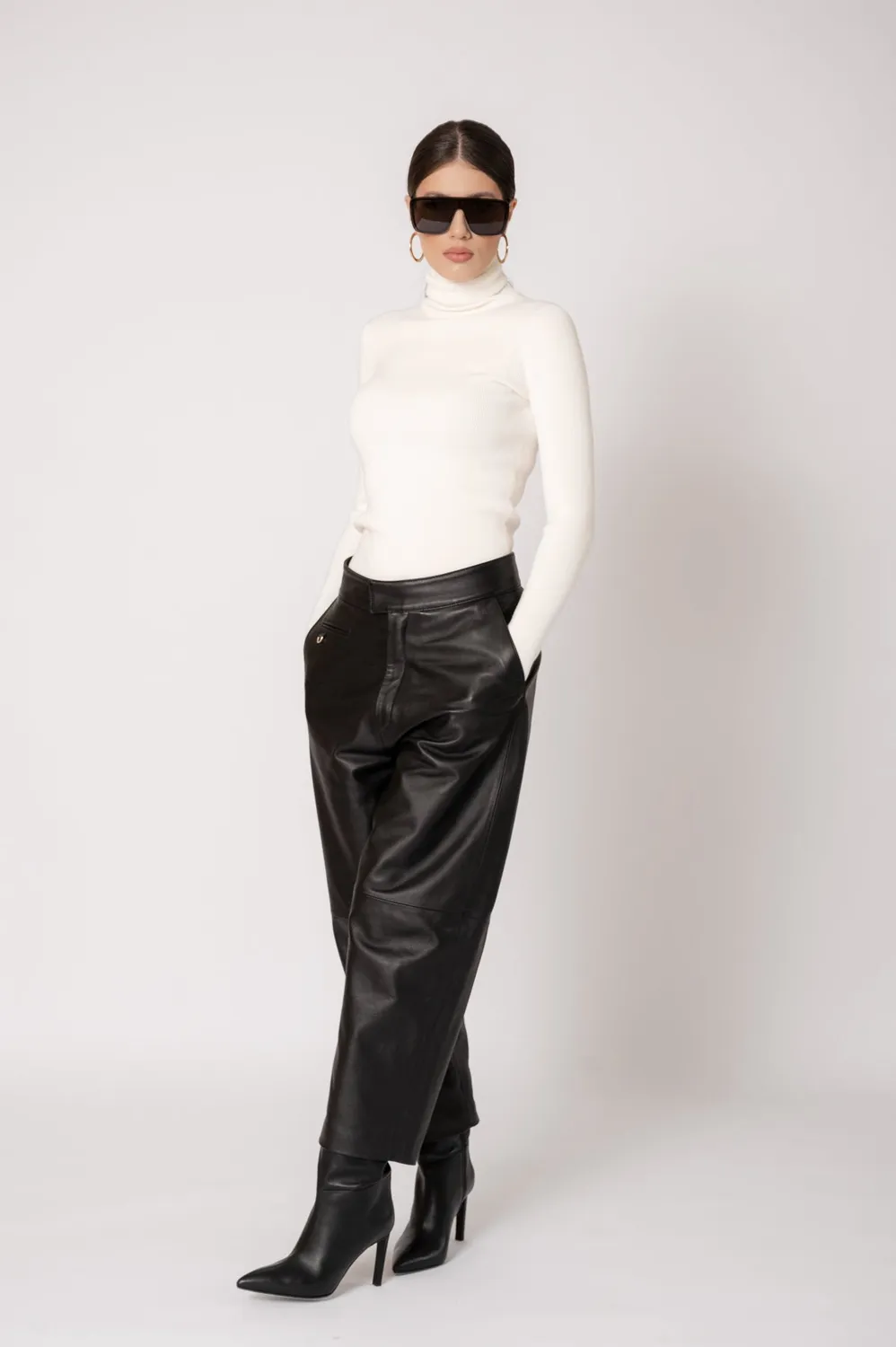 Dualitae Elise pantaloni piele negri captusiti