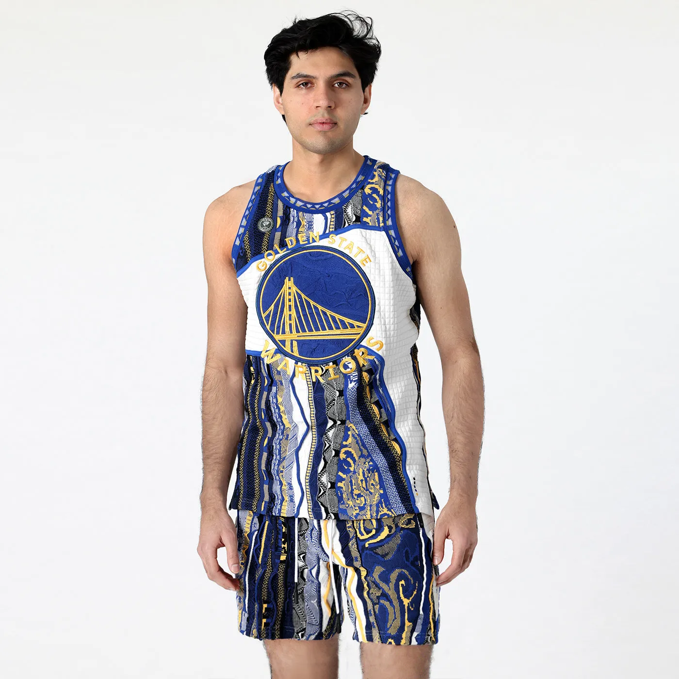 COOGI X NBA Warriors vesta tricotata albastru-auriu
