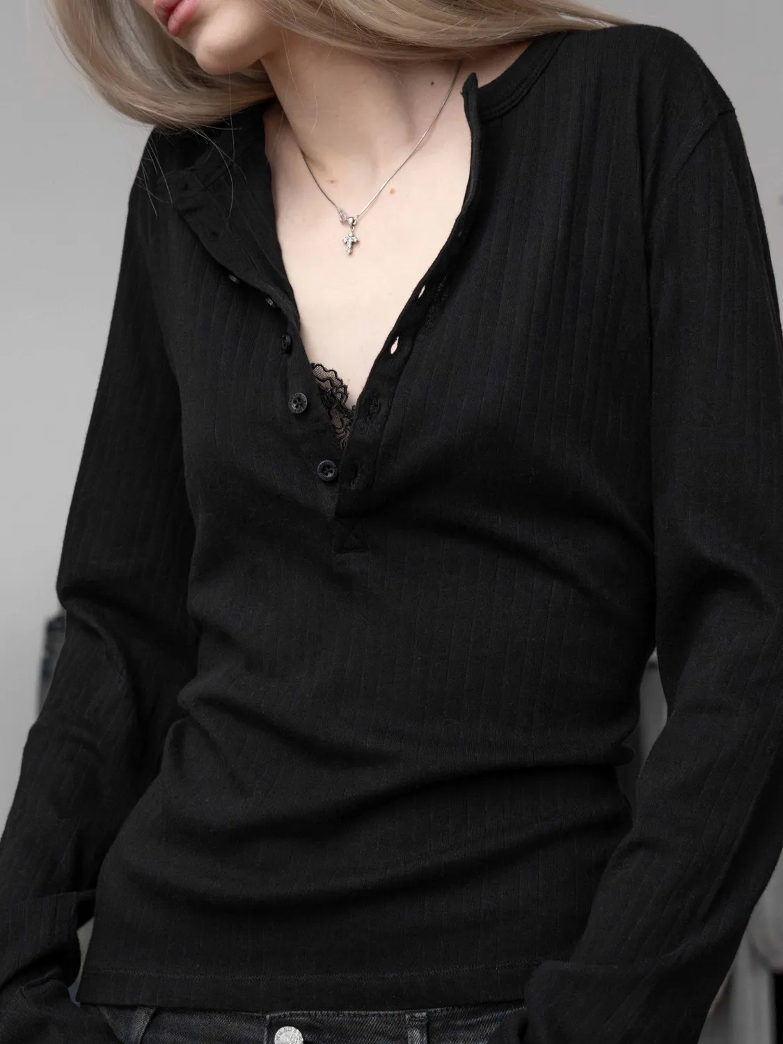 Enrage Henley Longsleeve bluza neagra bumbac