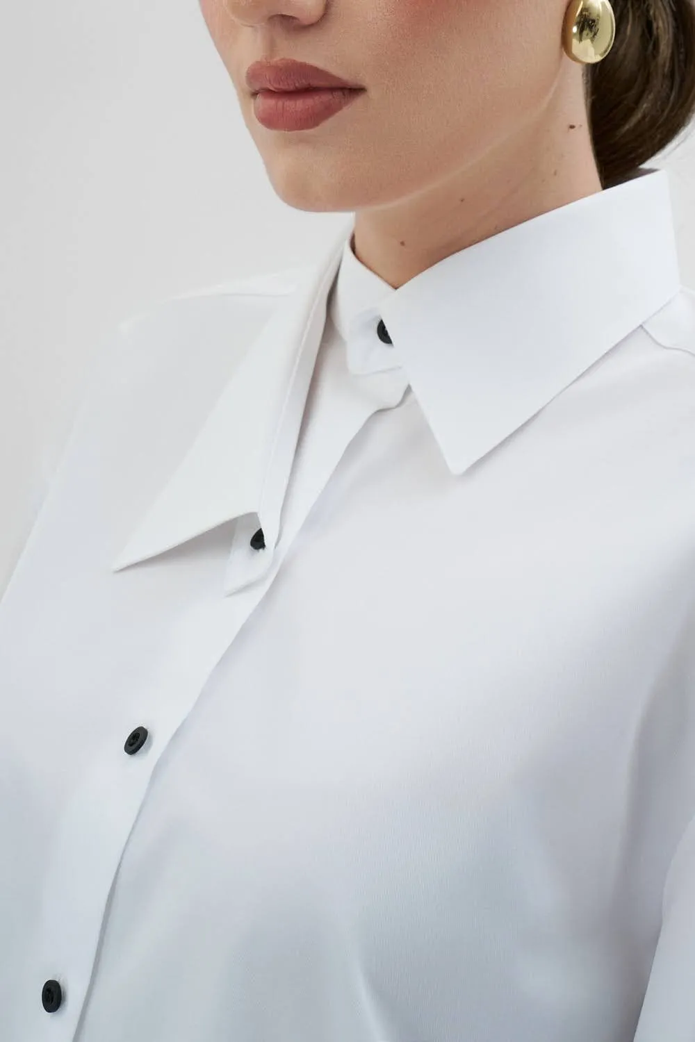 Dualitae THALIA camasa alba oversize bumbac cu nasturi negri