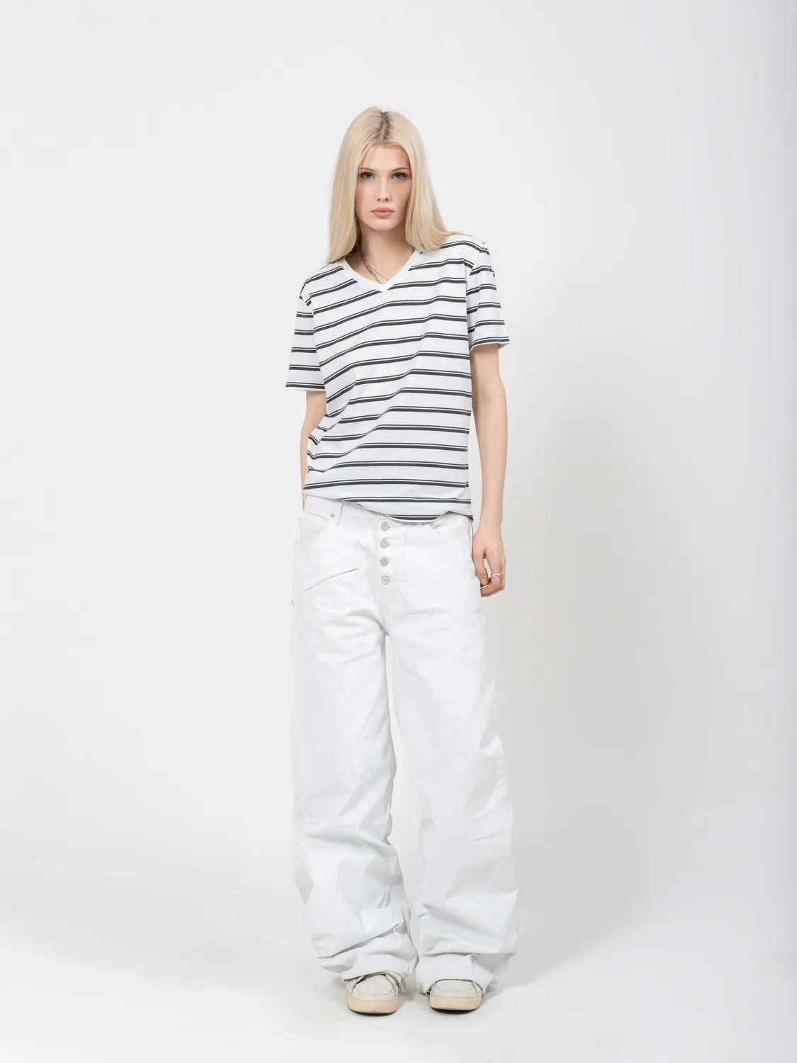 Enrage V-Neck Tee tricou dungi albe bumbac