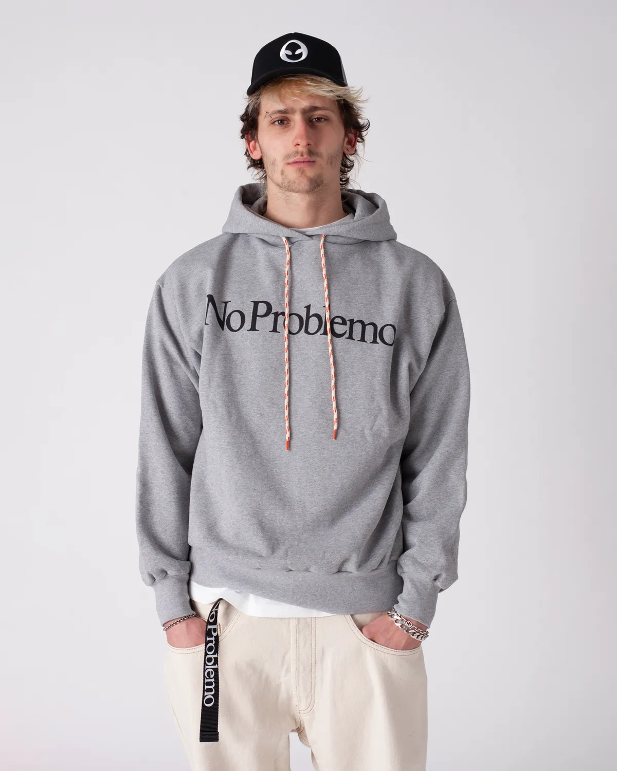 No Problemo Hoodie hanorac gri marl bumbac