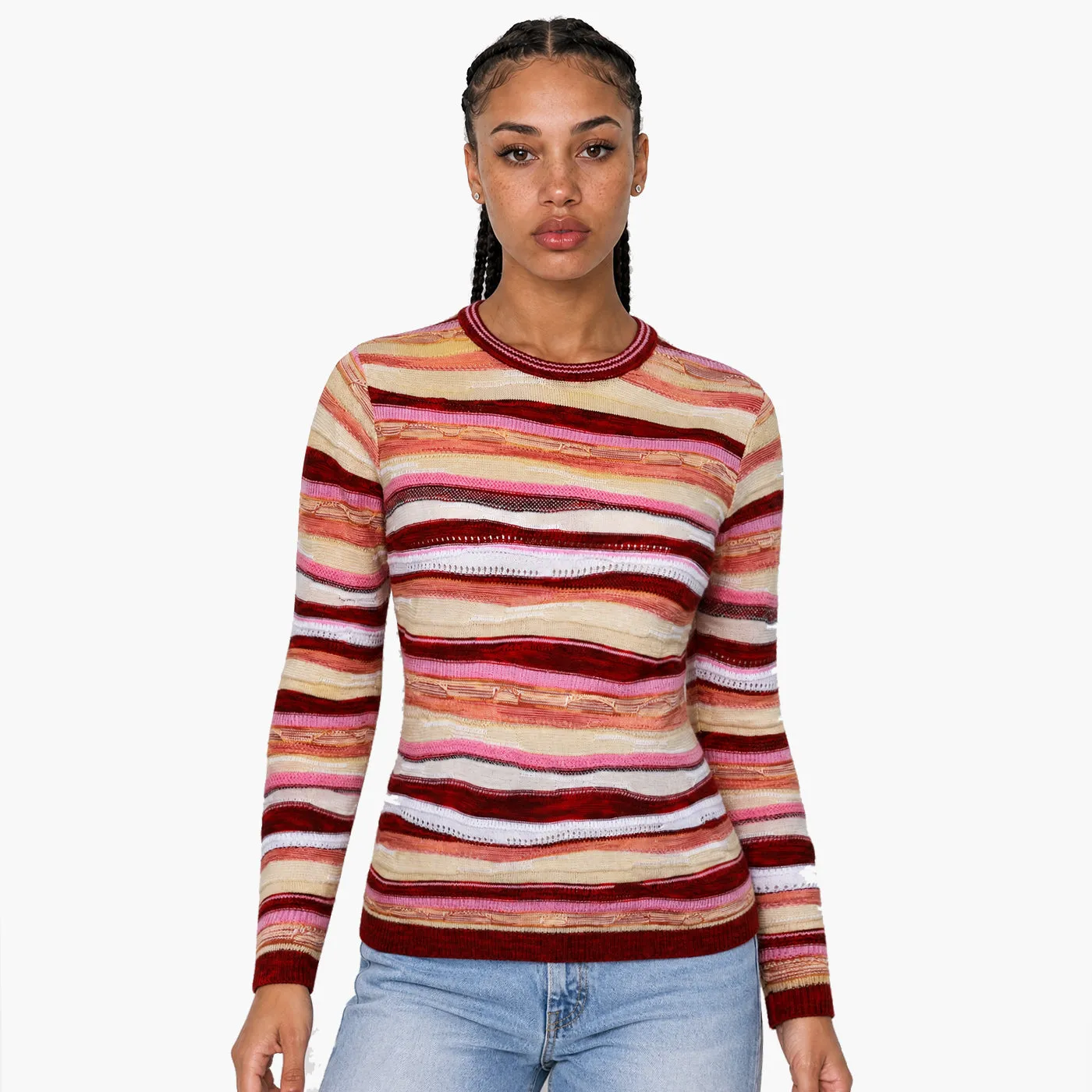 COOGI All-Season Sweater Knit pulover dama roz-galben bumbac