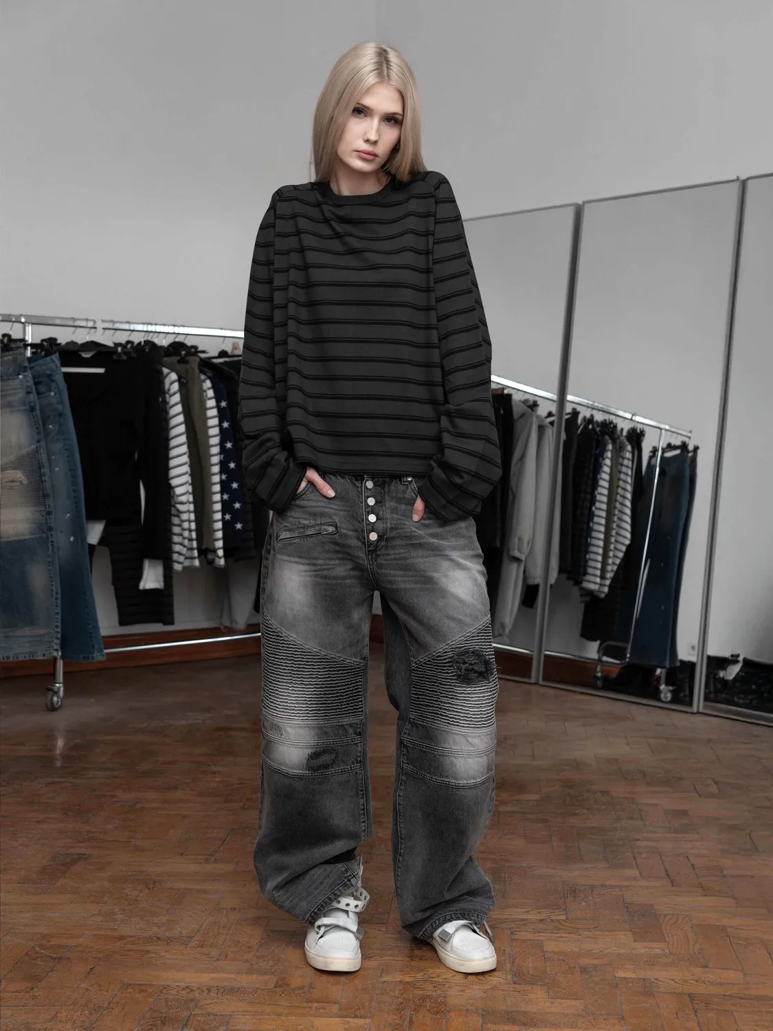 Enrage Baggy bluzon negru dungi bumbac