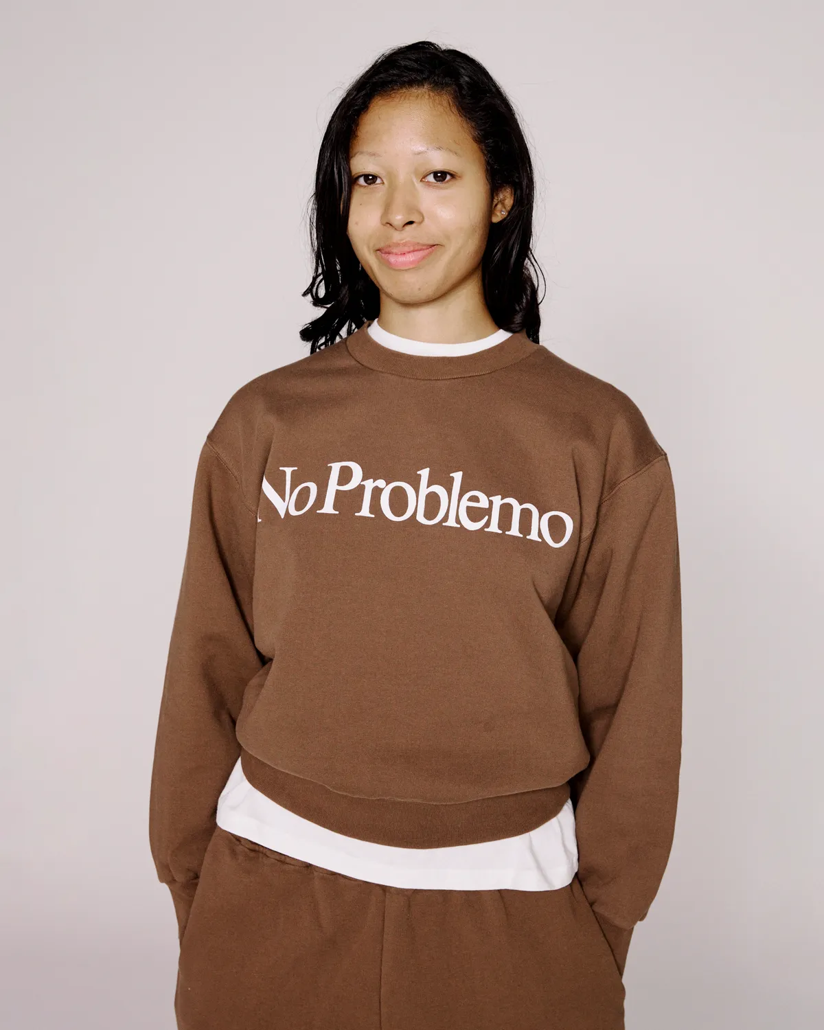 No Problemo Sweatshirt bluză maro bumbac