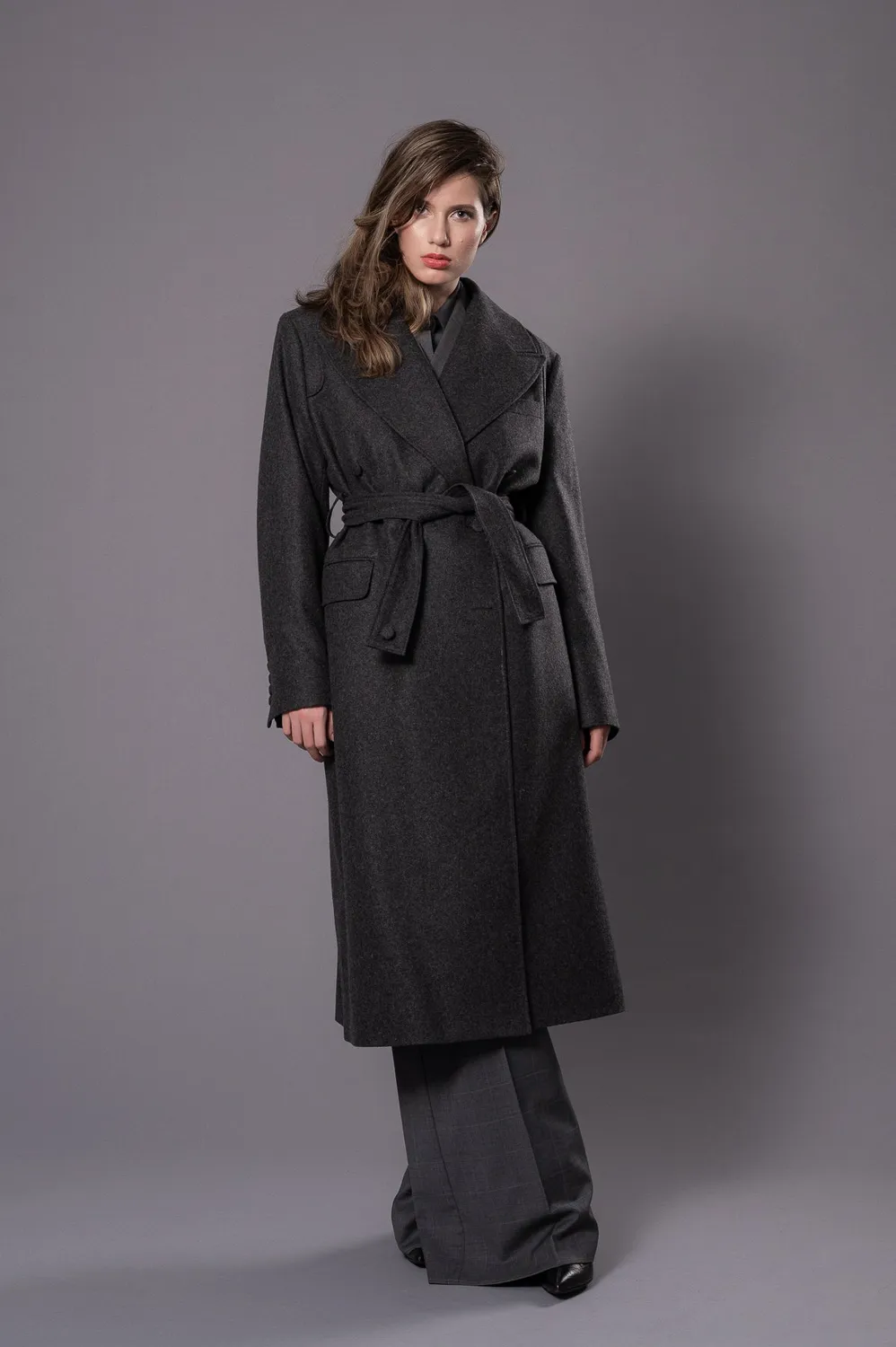 Dualitae Magda palton oversized gri antracit lânâ