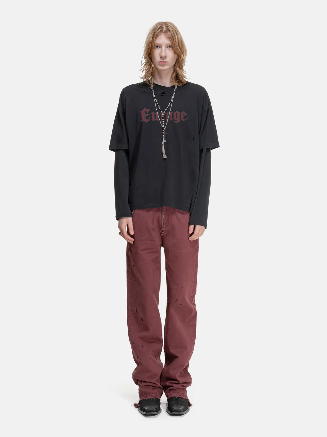 Enrage Casino pantaloni burgundy slim distrusi