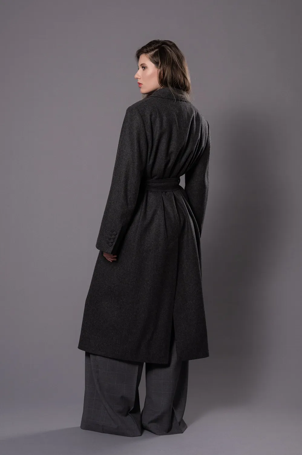 Dualitae Magda palton oversized gri antracit lânâ