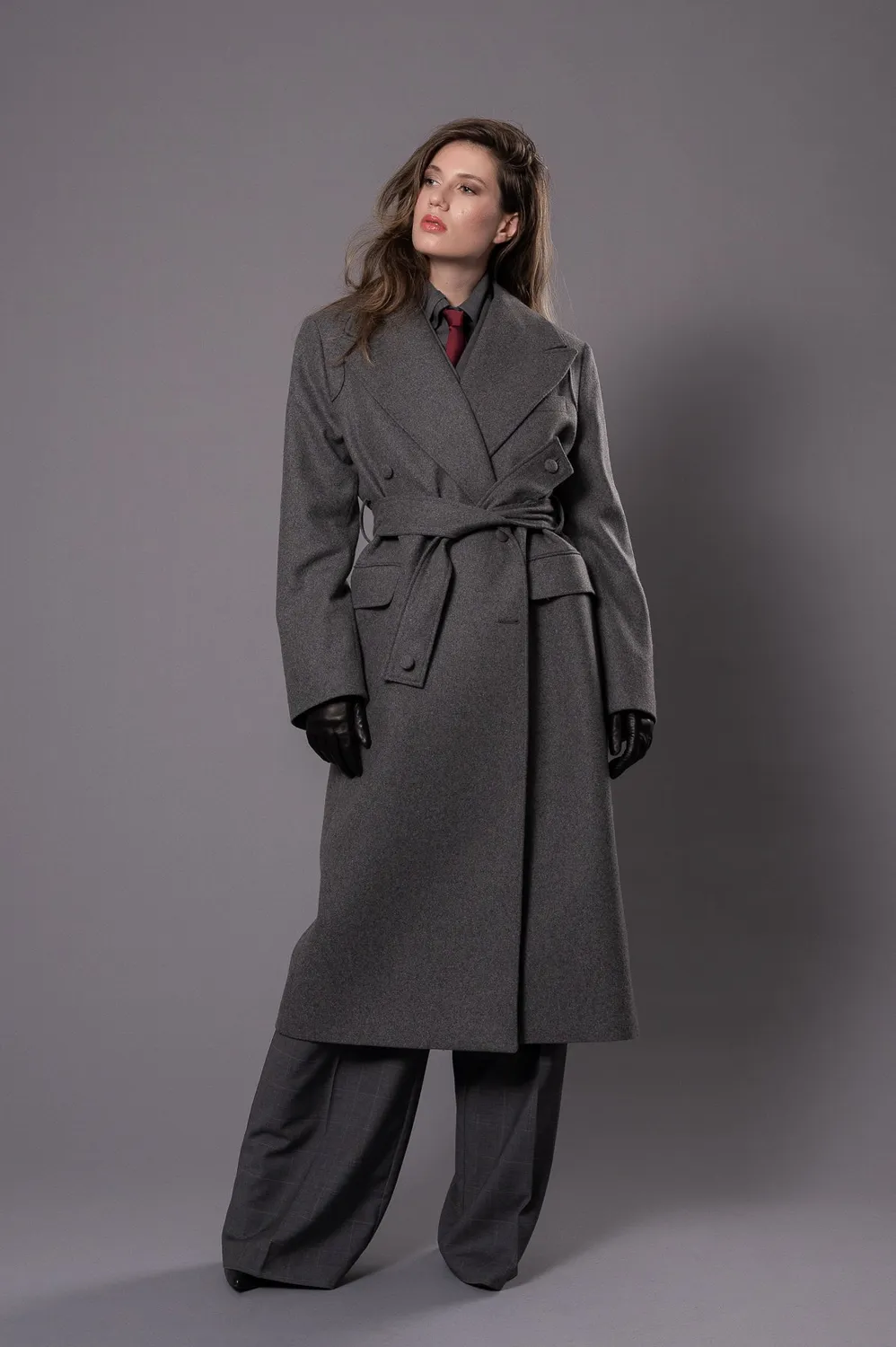 Dualitae Magda palton oversize gri lana unica