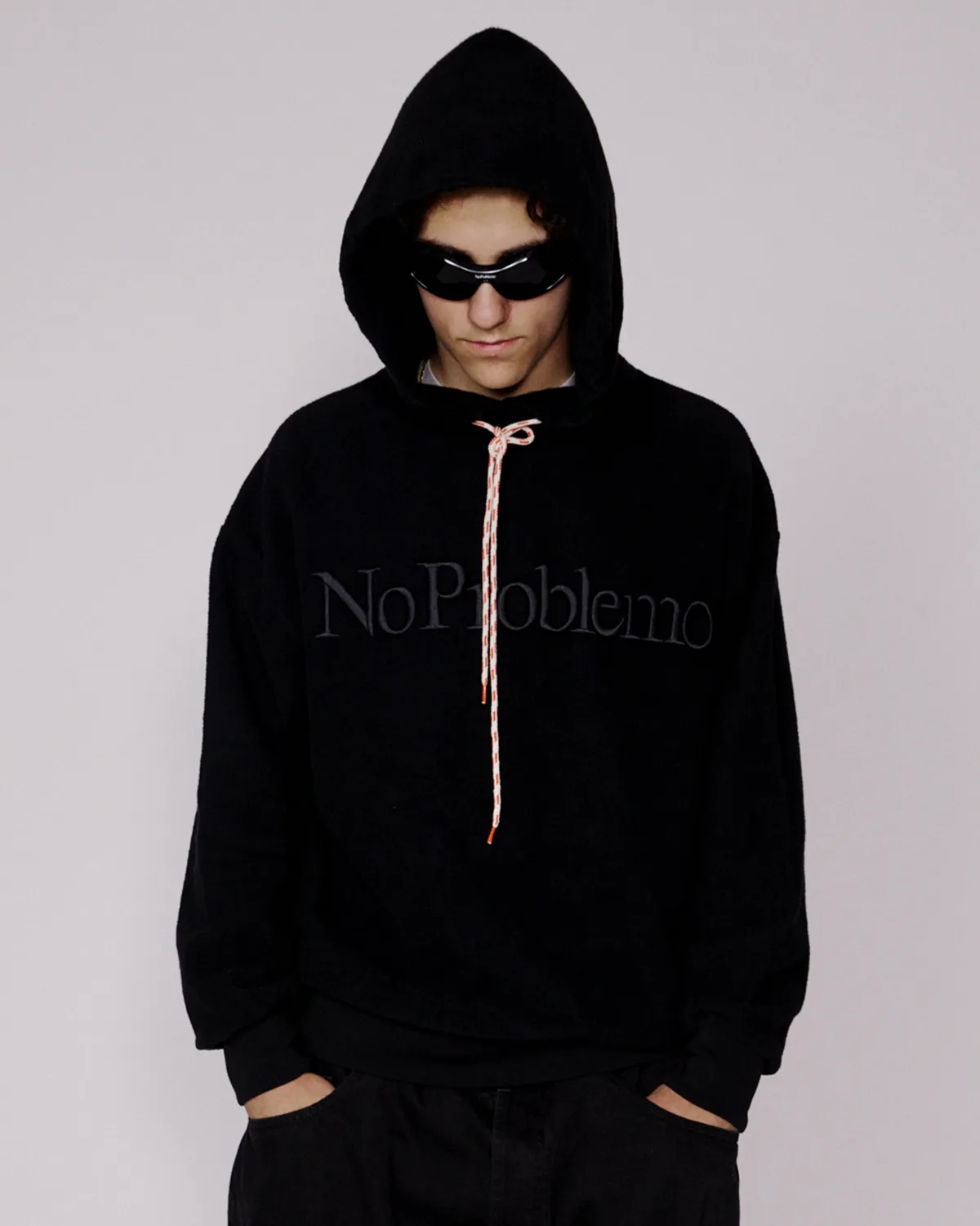 No Problemo Reverse Fleece Hoodie hanorac negru bumbac