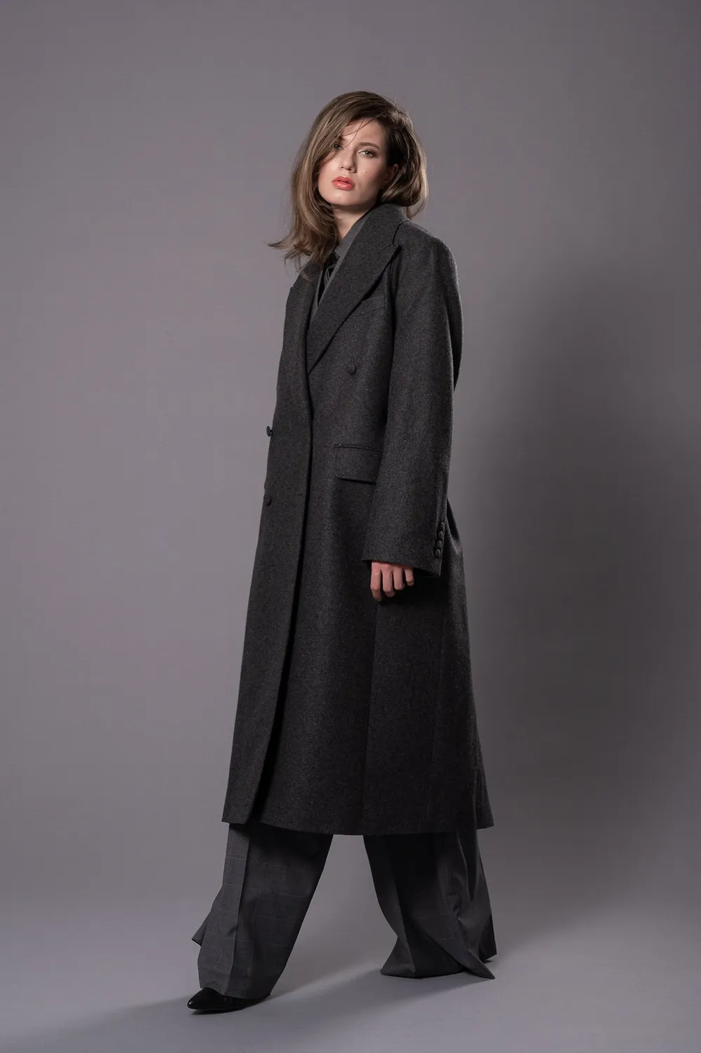 Dualitae Magda palton oversized gri antracit lânâ