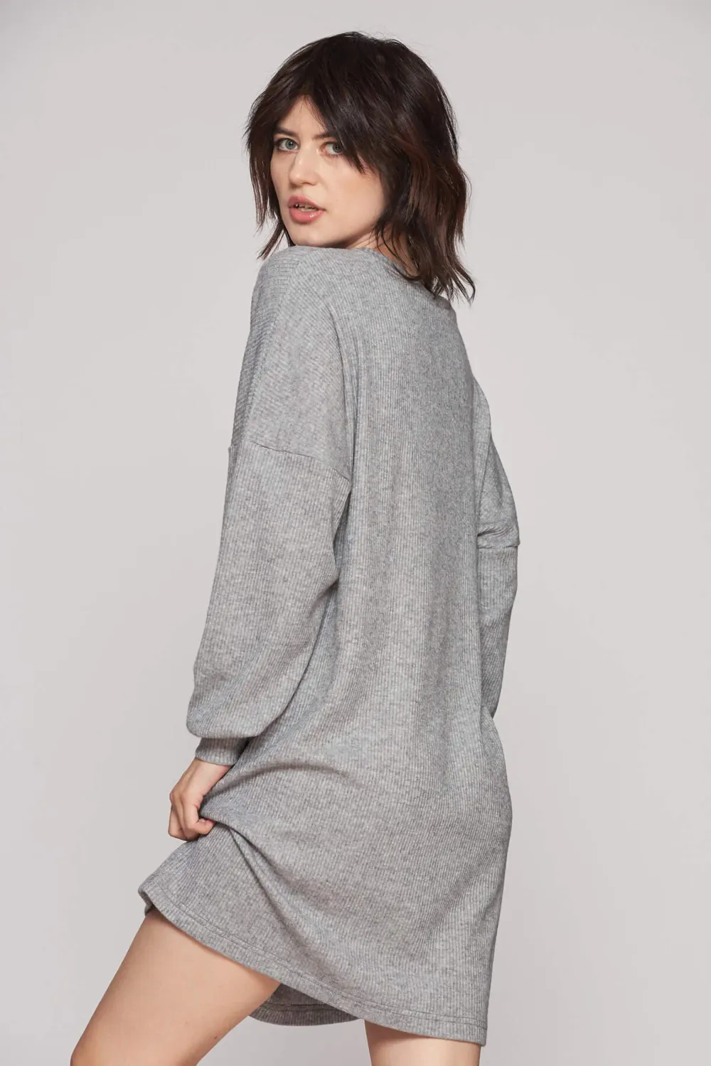Grama Shop rochie de casa tricotata gri vascoza