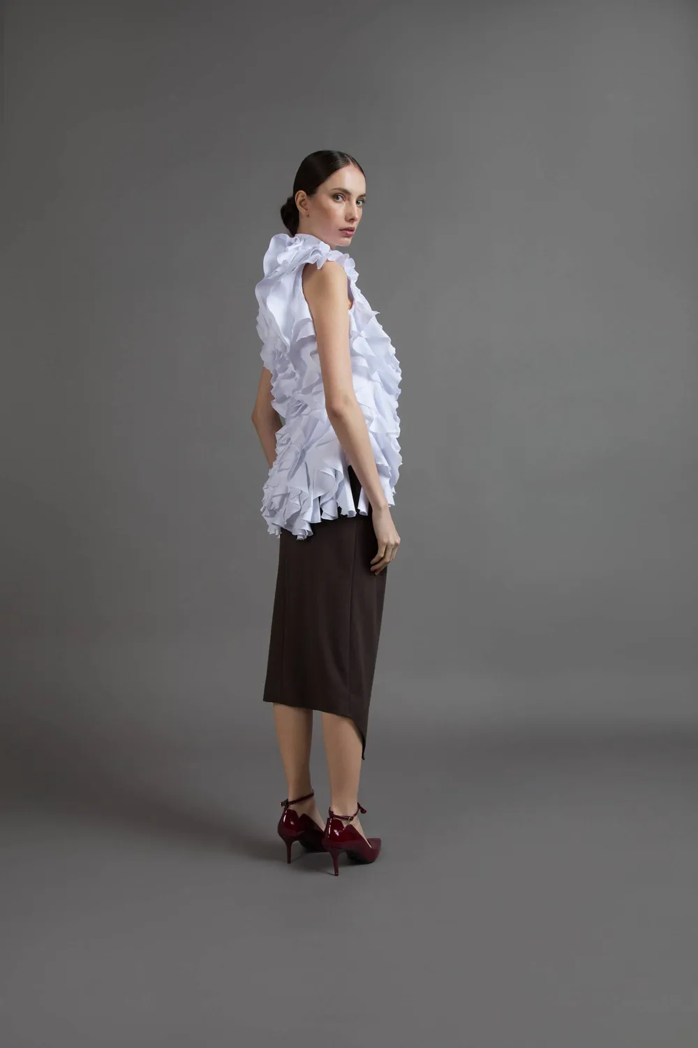 Gattinoni Top Couture top popelina bumbac cu volane