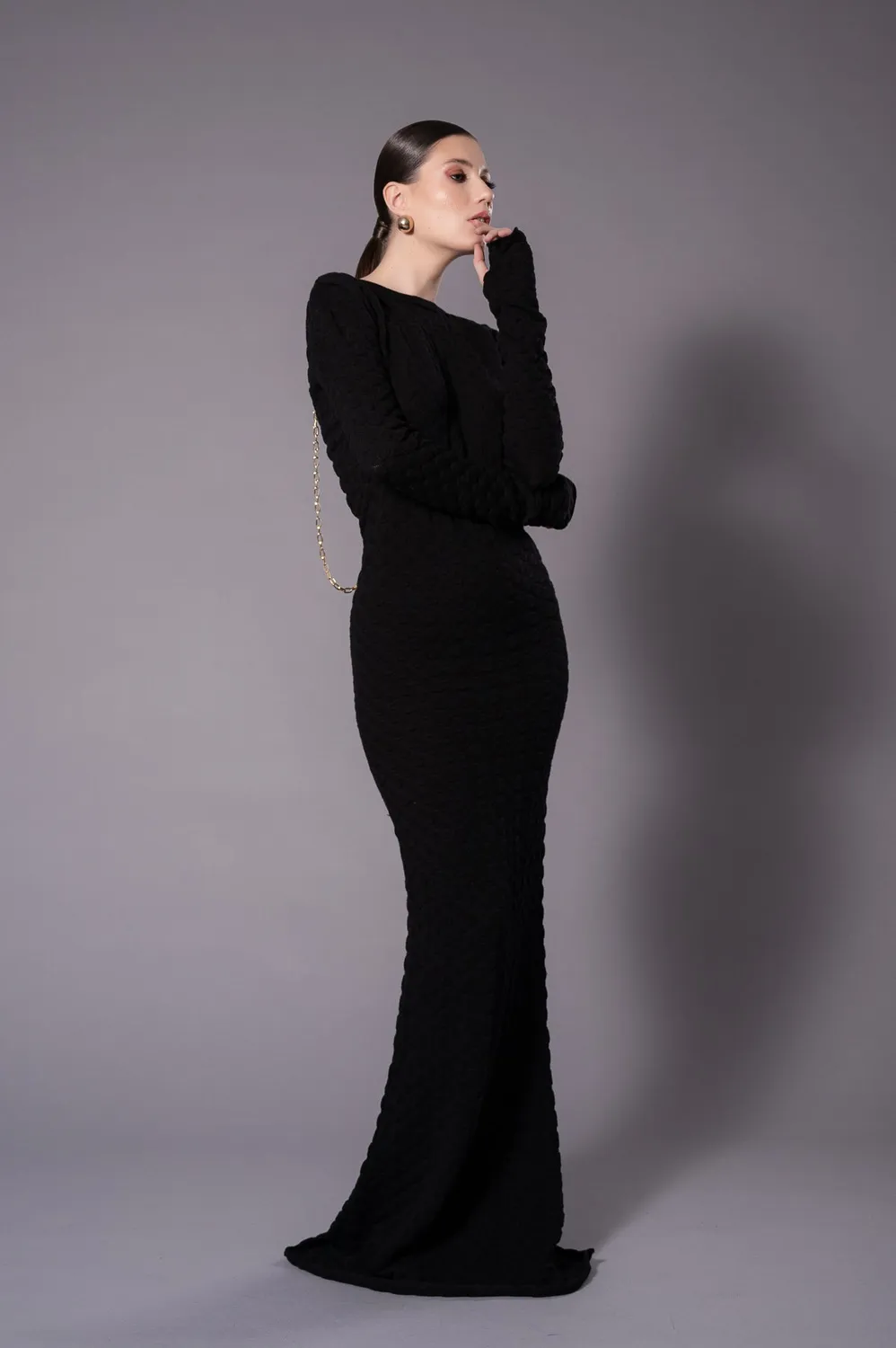 Dualitae NORA rochie neagra tricotata lana merinos