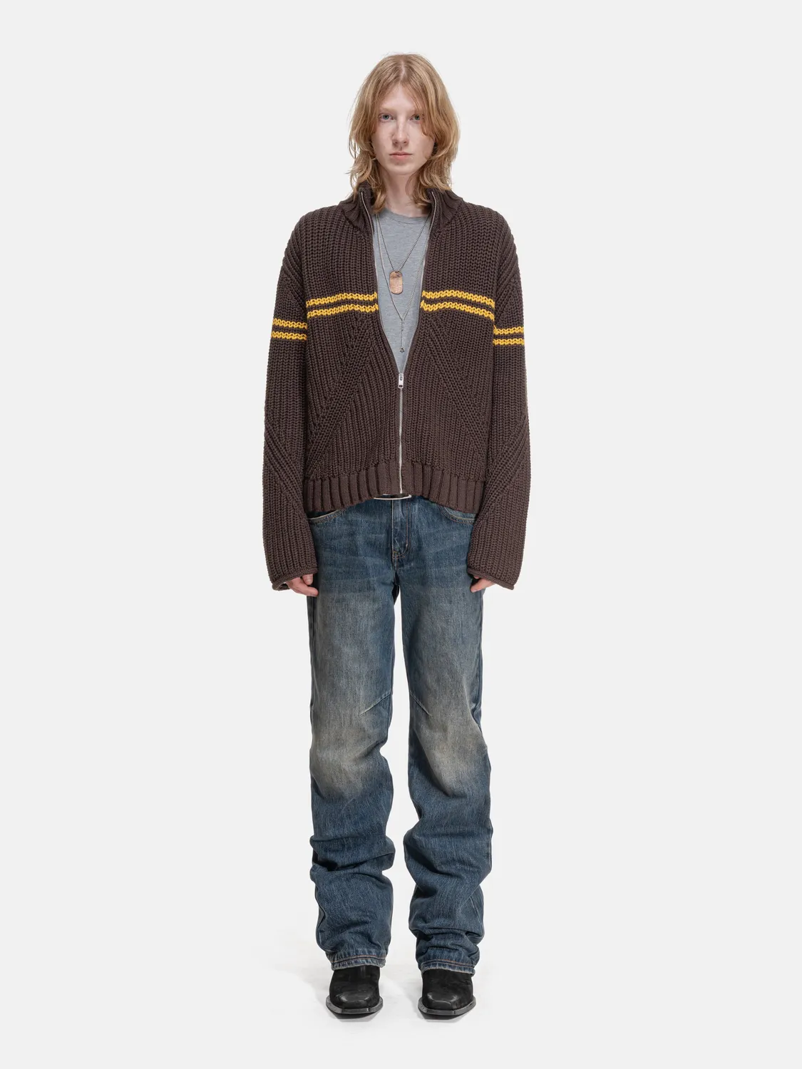 Enrage Zip Sweater pulover maro cu fermoar