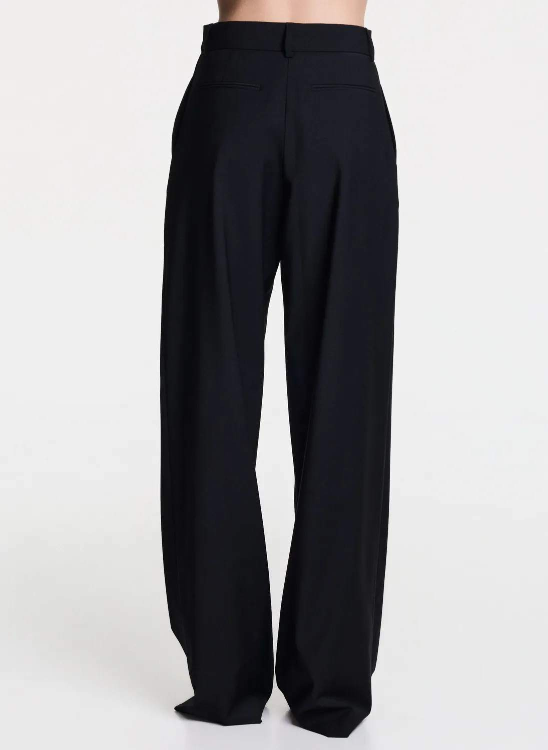 Dualitae Wide Leg pantaloni negri evazati din lana