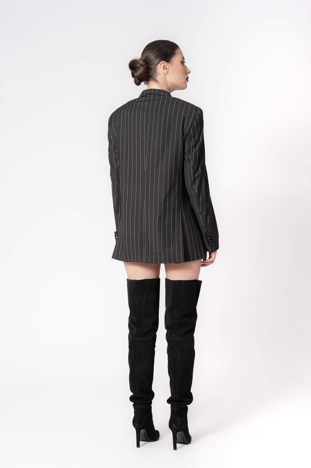 Dualitae Ella sacou negru dungi lana S-L