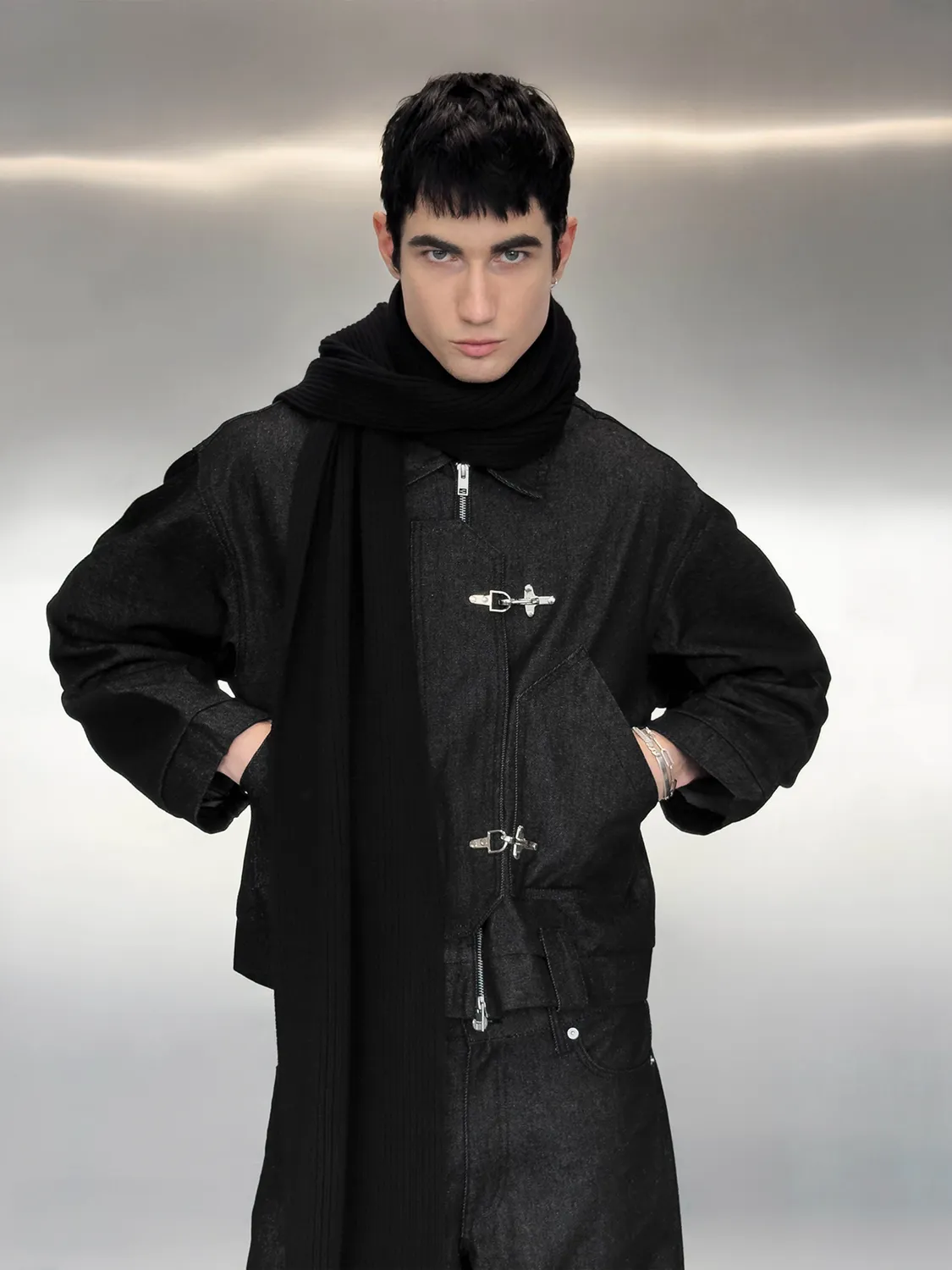 Enrage Fatigue Jacket geaca denim negru bumbac
