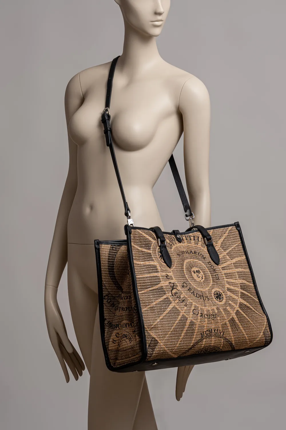 Gattinoni Sole Straw shopping bag negru-natural pai
