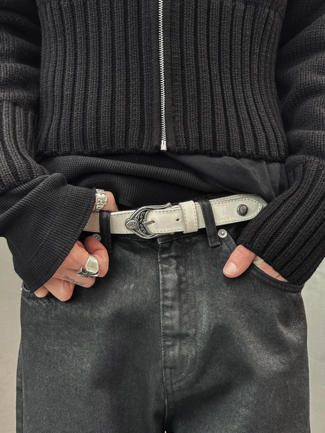 Enrage Leather Belt curea albă piele