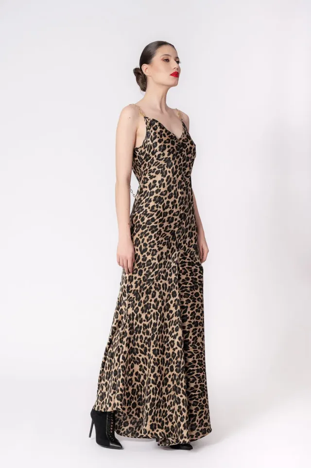 Dualitae LOLA rochie lungă leopard satin