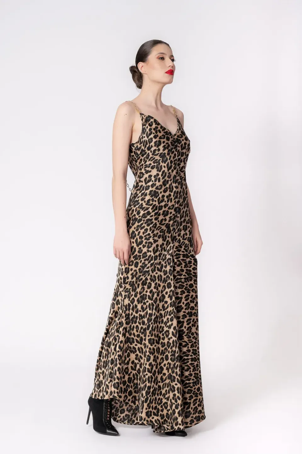 Dualitae LOLA rochie lungă leopard satin