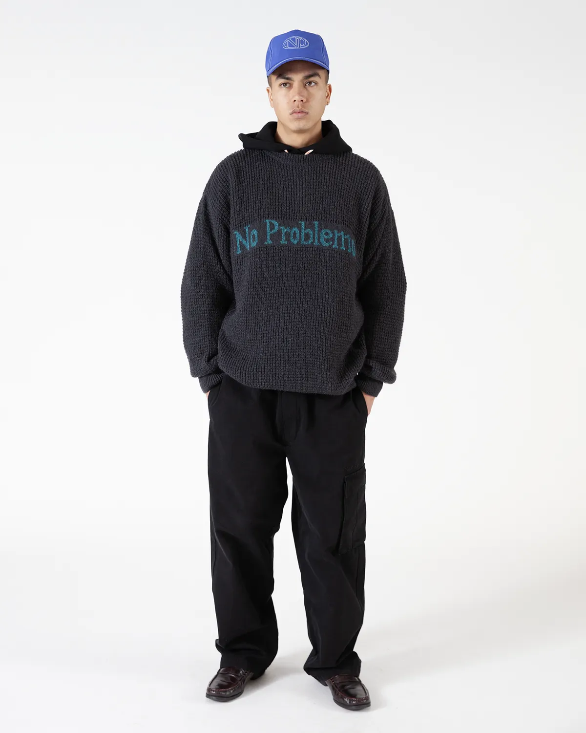 No Problemo Waffle Knit Jumper pulover gri M mohair