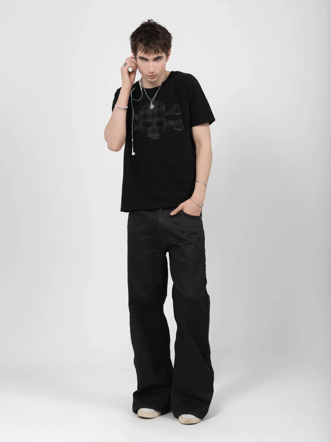 Enrage Round Neck Tee tricou craniu negru