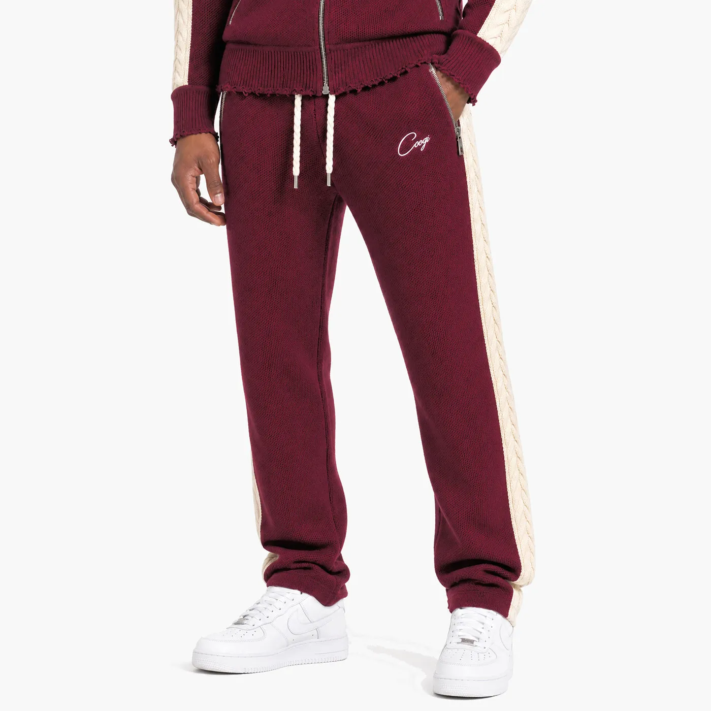 COOGI Heavy Weight Fashion Knit Track Pants pantaloni burgundy bumbac