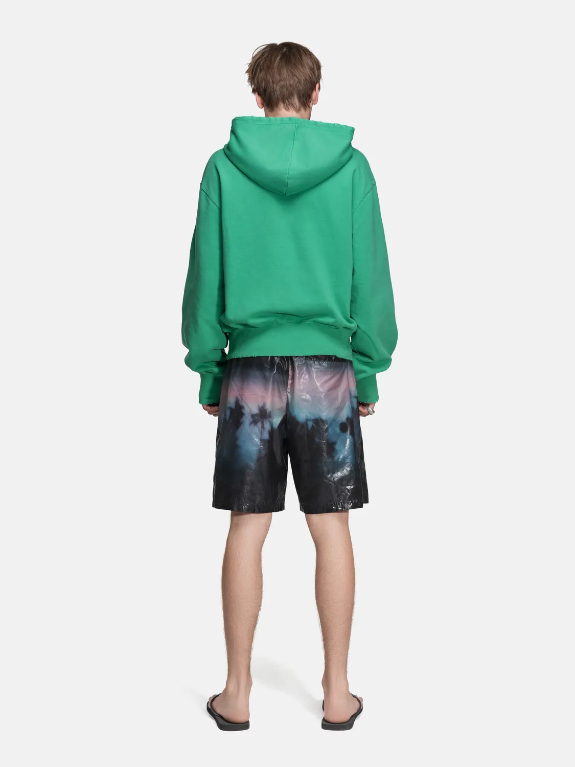 Enrage Ripped Collar Hoodie hanorac verde nasturi