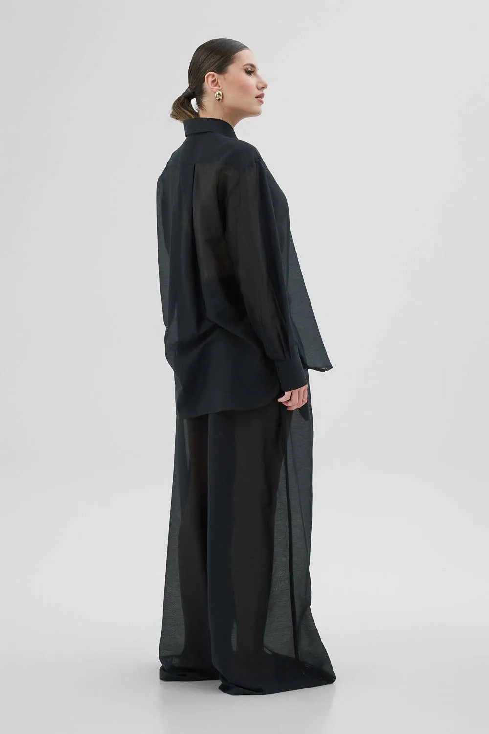 ELEA set cămașă pantaloni negru bumbac mătase S M