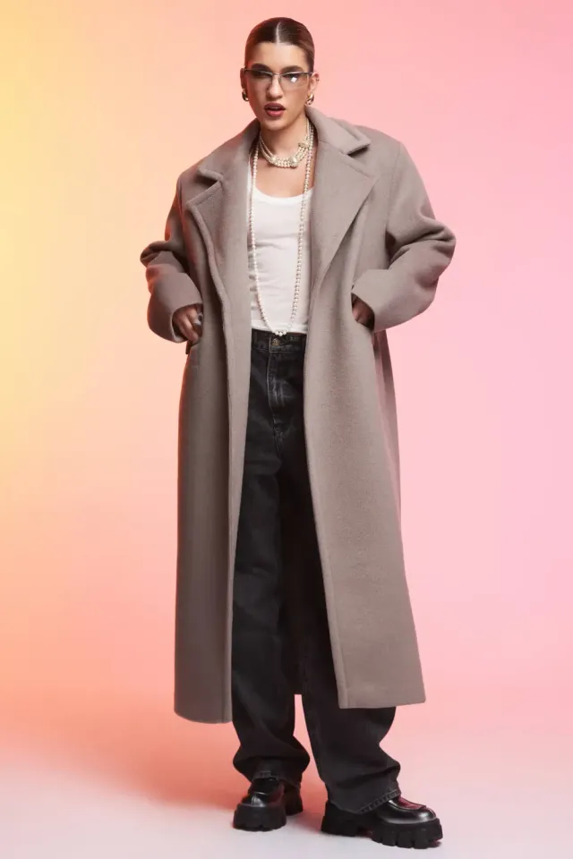Grama Shop Maxi Petite palton bej lung