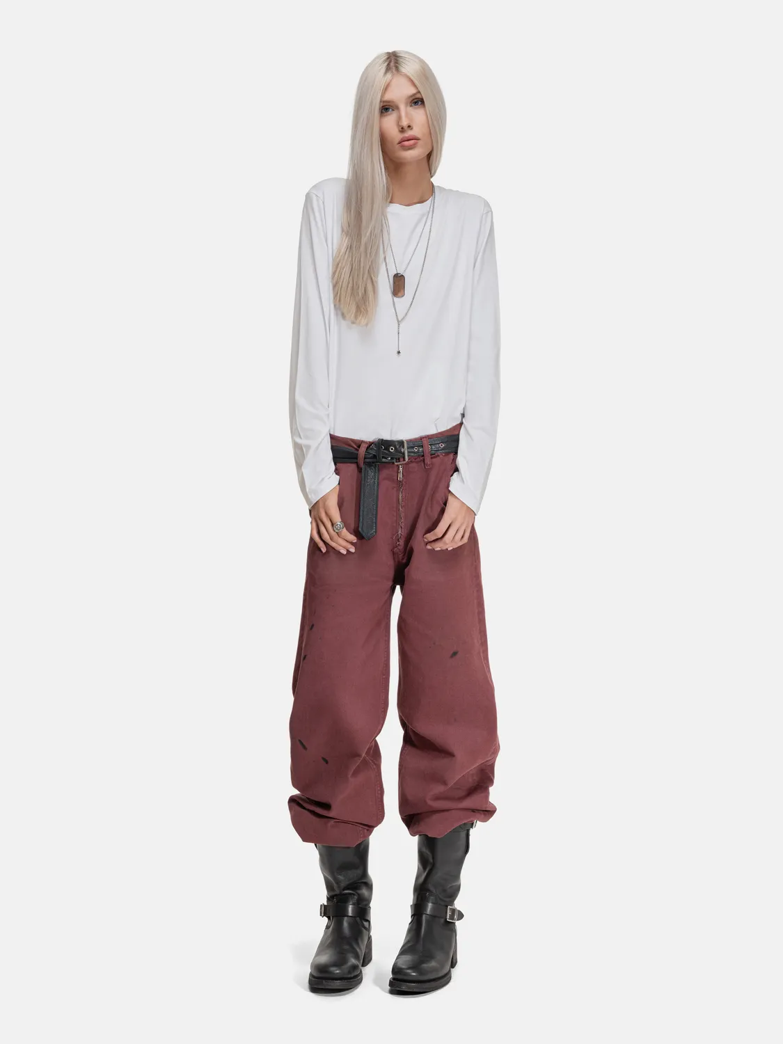 Enrage Casino pantaloni burgundy slim distrusi
