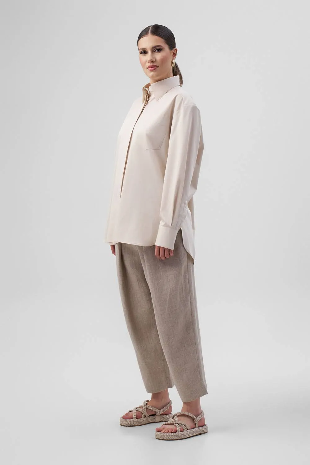 Dualitae Ines camasa oversize bej bumbac S-M